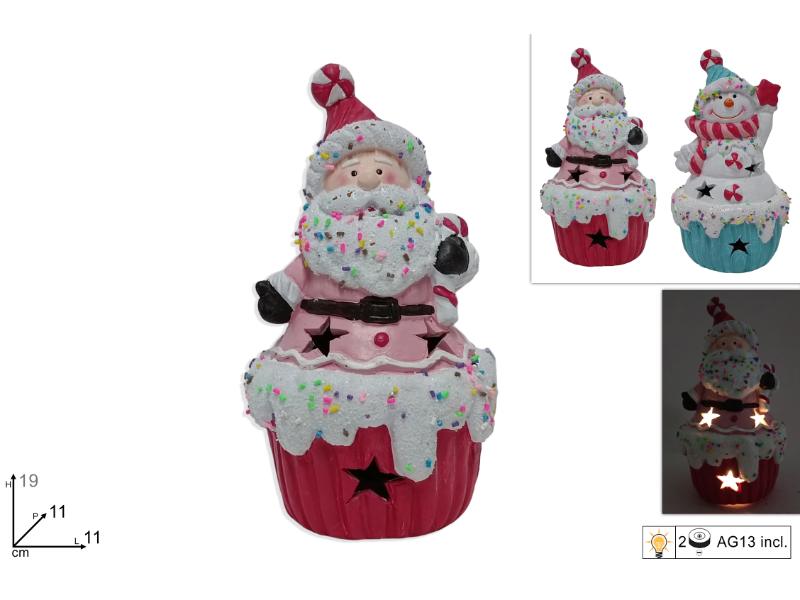 DOLCETTO SOGGETTI NATALIZI 19CM C/DECORI CAKE DESIGN C/LUCE 2ASS