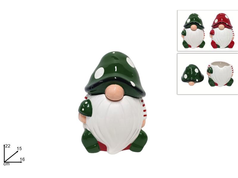 BARATTOLO CERAMICA 22 CM GNOMO LINEA FUNGO 2 COLORI