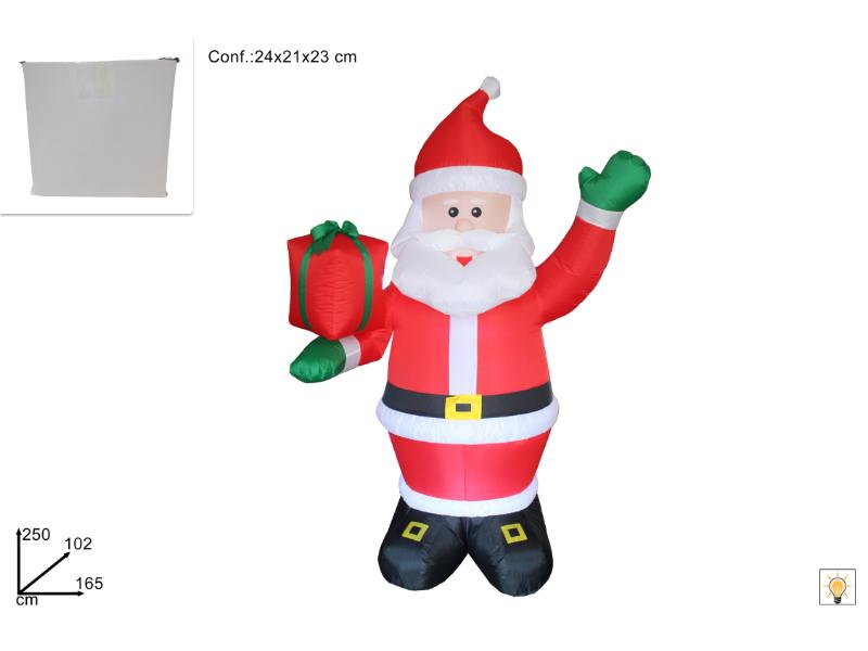 BABBO NATALE CON PACCO REGALO 250CM GONFIABILE