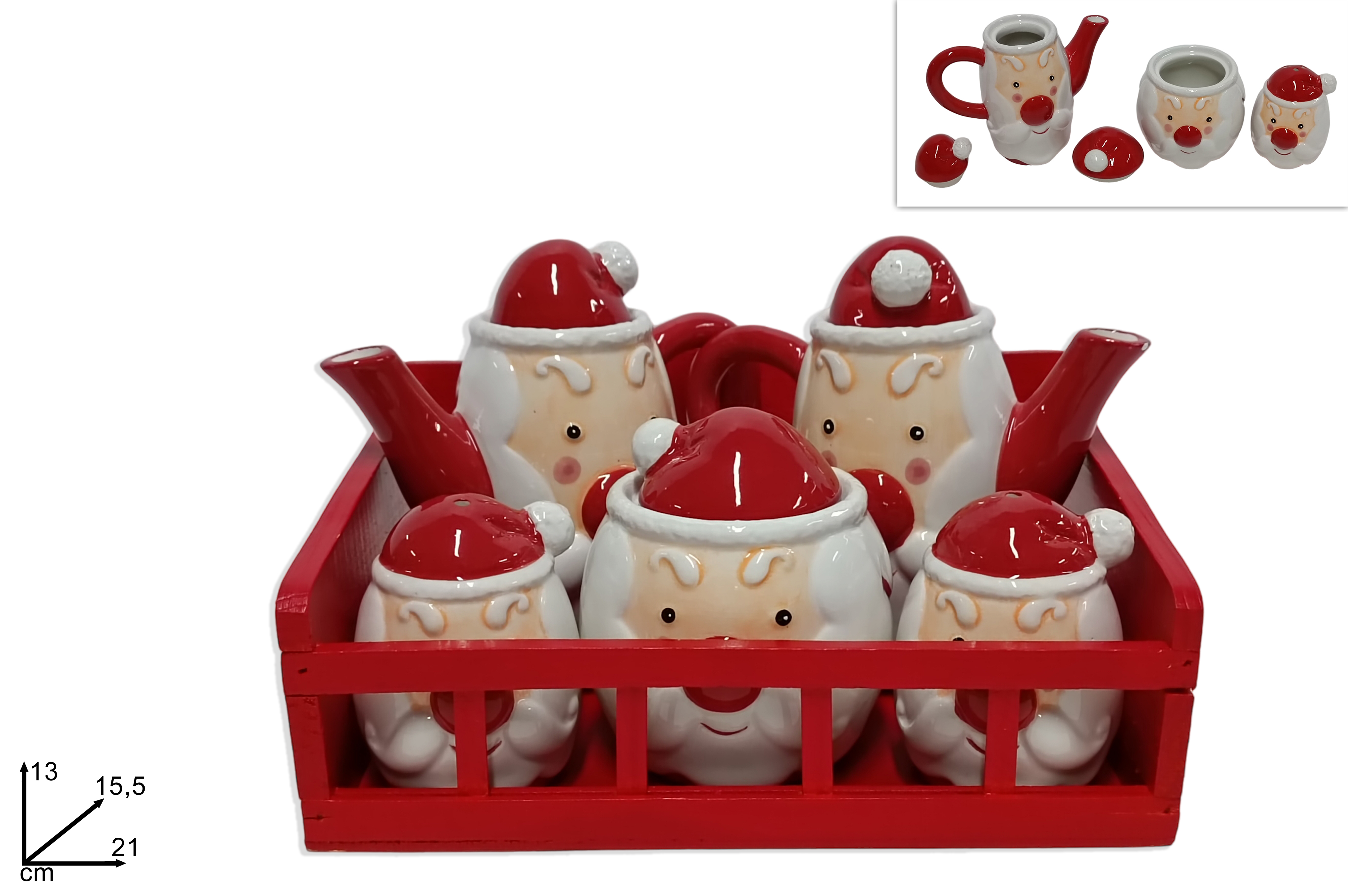 SET MENAGE 5 PZC/ SUPPORTO LEGNO DECORO VISO BABBO NATALE