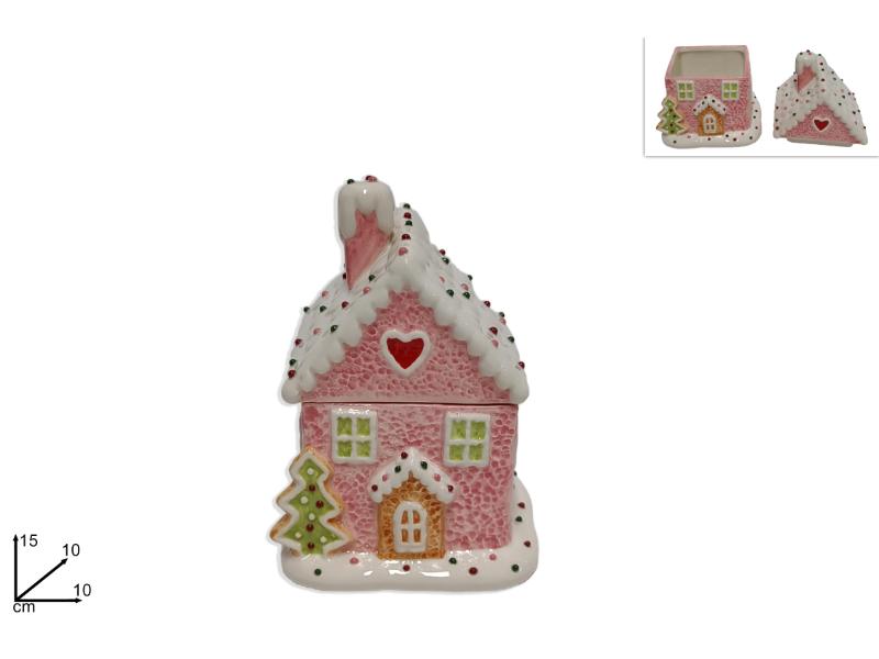BARATTOLO CASETTA CERAMICA 15CM DECORO CANDY