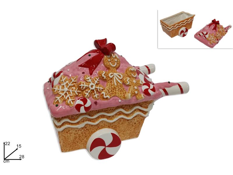 BARATTOLO CARRETTO CERAMICA 28CM DECORO CANDY