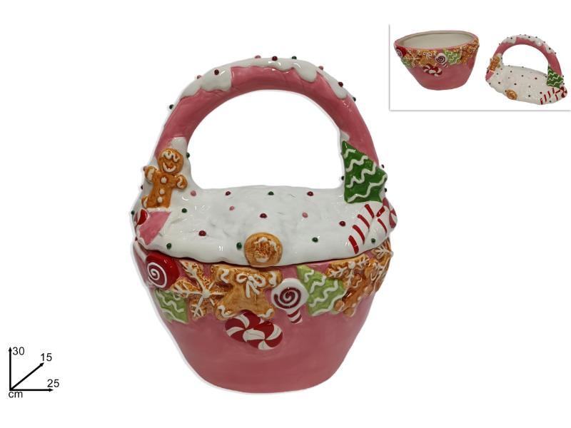 BARATTOLO CESTO CERAMICA C/ MANICO 30CM DECORO CANDY
