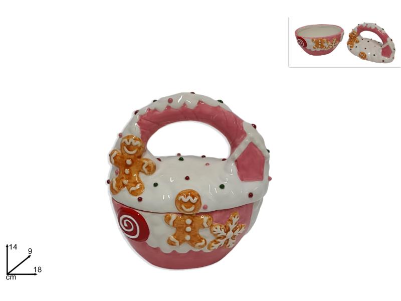 BARATTOLO CESTO CERAMICA C/ MANICO 15CM DECORO CANDY