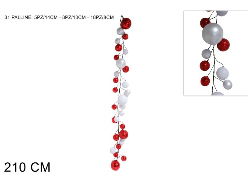 GHIRLANDA 31 PALLINE 210CM ROSSO BIANCO