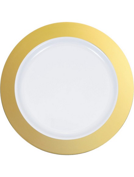 10pz Piatto plastica 25,5 cm bianco bordo oro