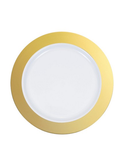 10pz Piatto plastica 18 cm bianco bordo oro