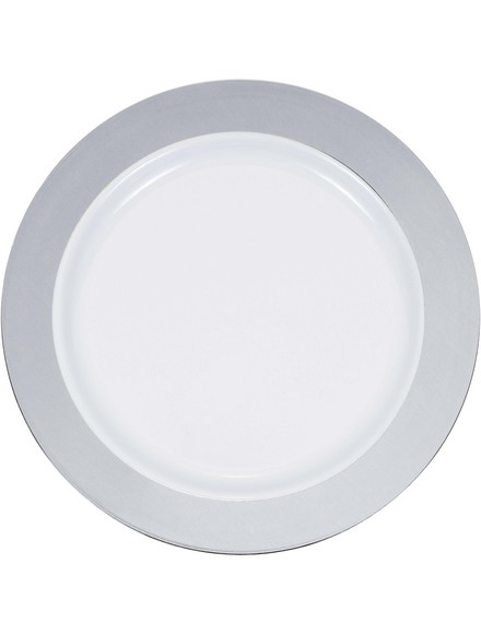 10pz Piatto plastica 25,5 cm bianco bordo argento