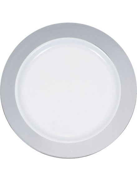 10pz Piatto plastica 23 cm bianco bordo argento