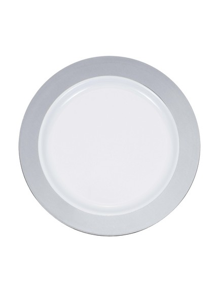 10pz Piatto plastica 18 cm bianco bordo argento