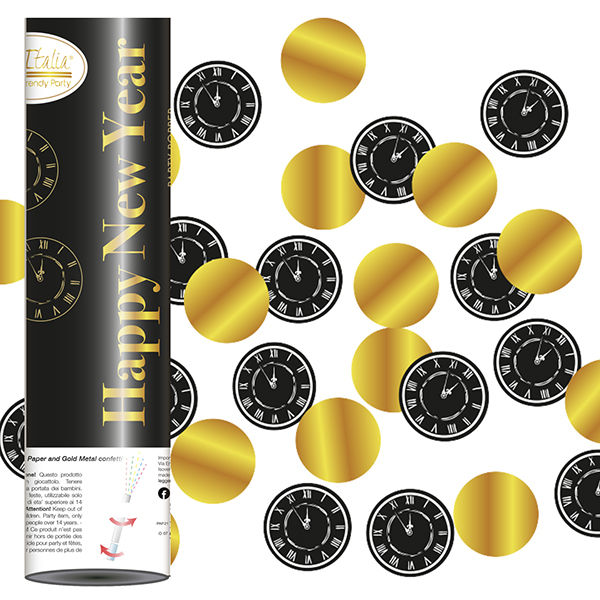 PARTY POPPER CM 20 HAPPY NEW YEAR ORO NERO