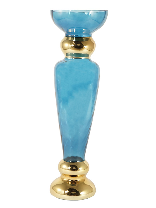 PORTA CANDELA BLU/ORO D.15XH.50 CM VETRO 