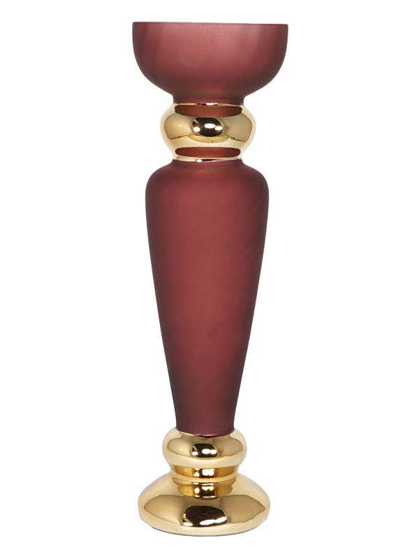 PORTA CANDELA ROSSO/ORO VETRO D.15XH.50 CM