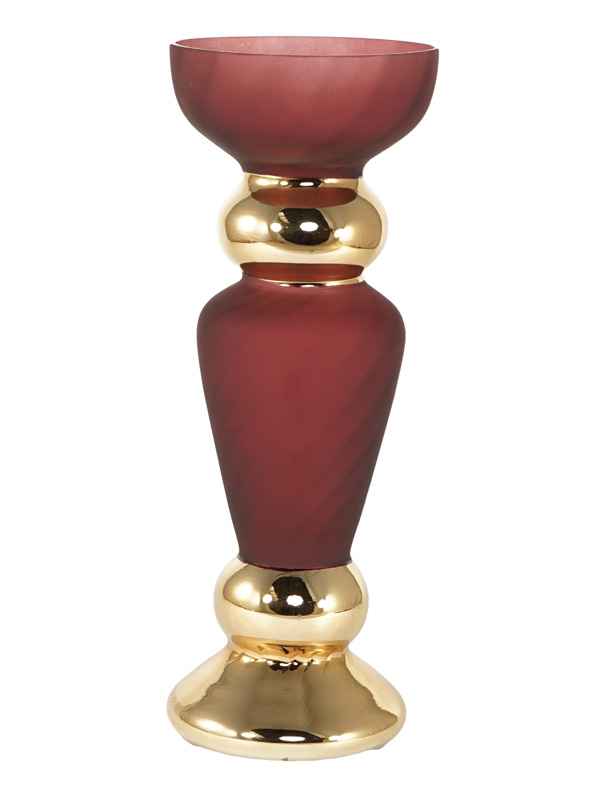PORTA CANDELA ROSSO/ORO VETRO D.15XH.40 CM