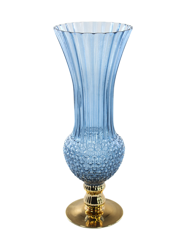 VASO BLU/ORO D.12X35CM VETRO