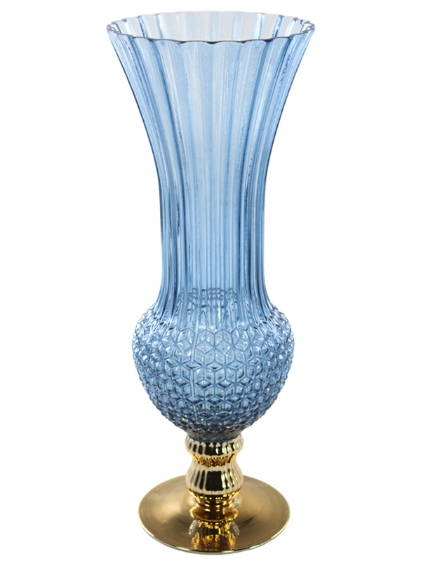 VASO BLU/ORO D.17X45CM VETRO