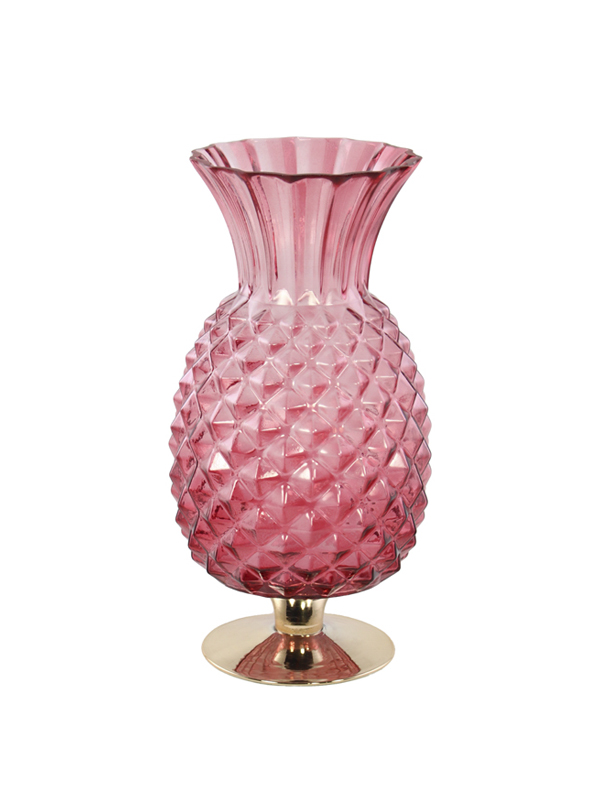 VASO ANANAS ROSSO/ORO D.14X32CM VETRO