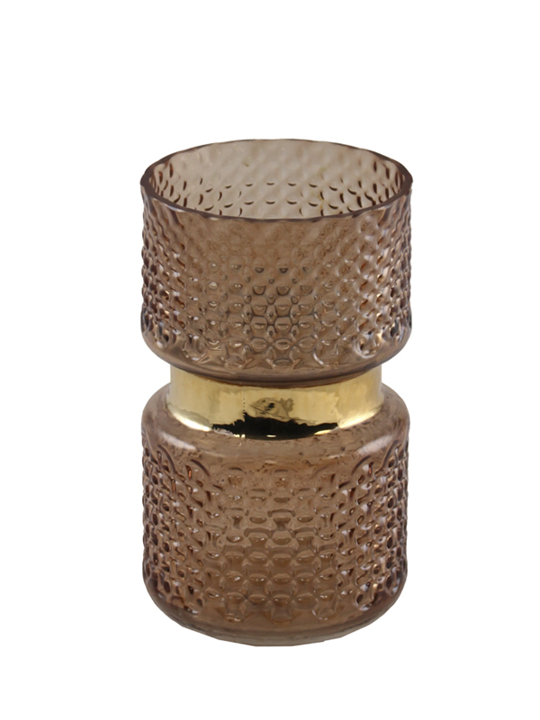 VASO MARRONE FASCIA ORO D.12X20CM VETRO