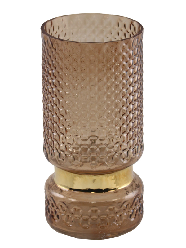 VASO MARRONE FASCIA ORO D.12X25CM VETRO
