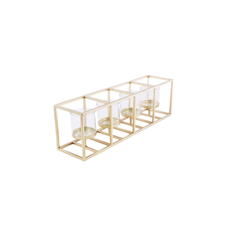 PORTACANDELA X4 ORO IN VETRO/METALLO, 67X16X20 CM 
