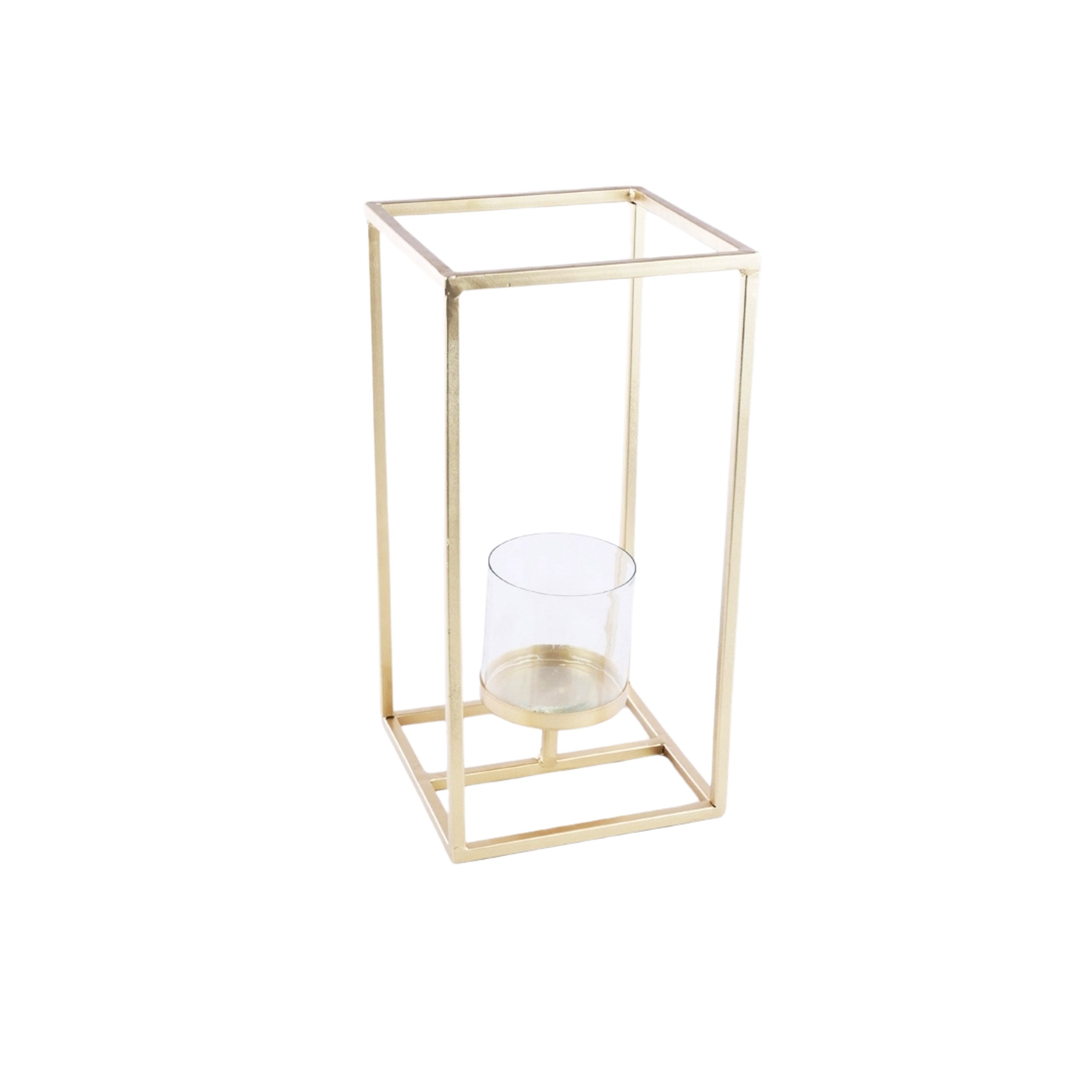 PORTACANDELA ORO 20X20X40CM VETRO/METALLO