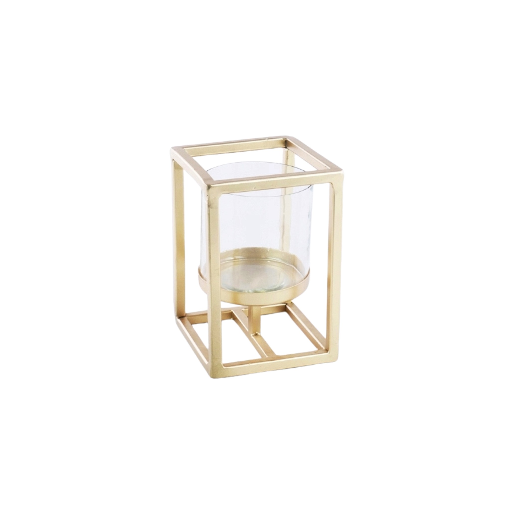 PORTACANDELA ORO 12X12X18CM VETRO/METALLO