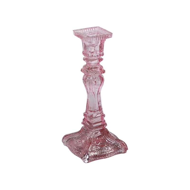 CANDELIERE ROSA VETRO H.25 CM