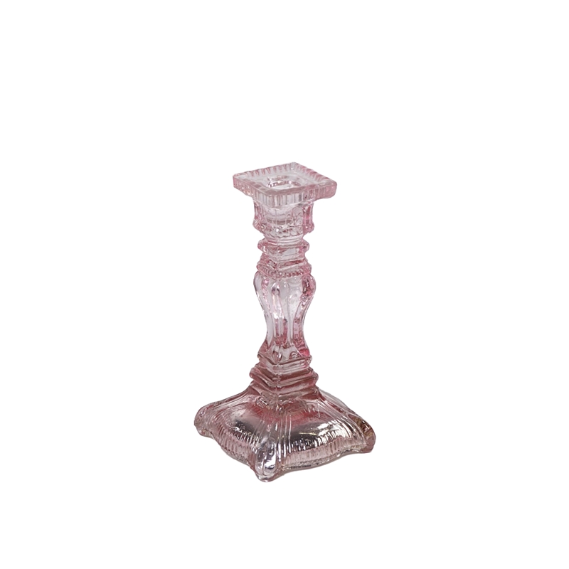 CANDELIERE ROSA VETRO H.19CM 