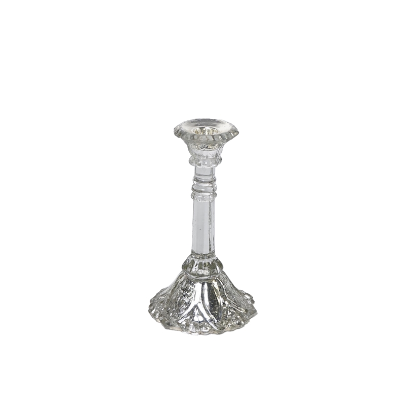 CANDELIERE ARGENTO/TRASPARENTE VETRO H.19 CM 