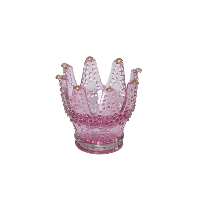 CORONA PORTA T-LIGHT VETRO ROSA D.11XH.11 CM 