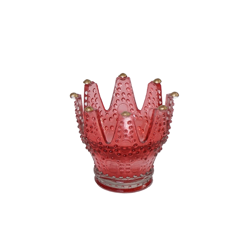 CORONA PORTA T-LIGHT VETRO ROSSO D.11XH.11 CM