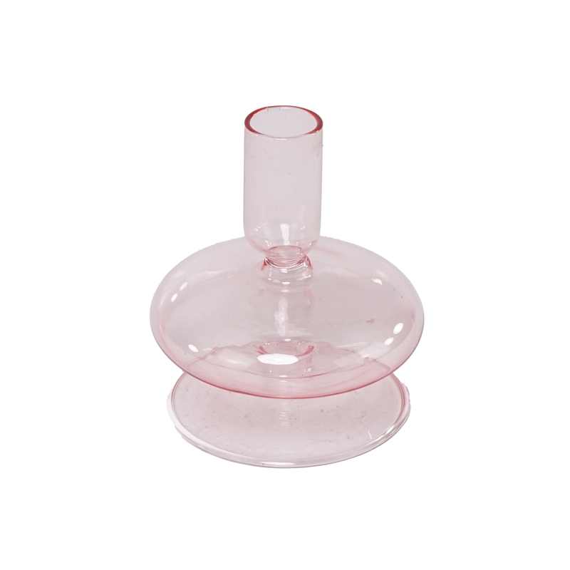CANDELIERE ROSA VETRO D.9,5XH.11 CM