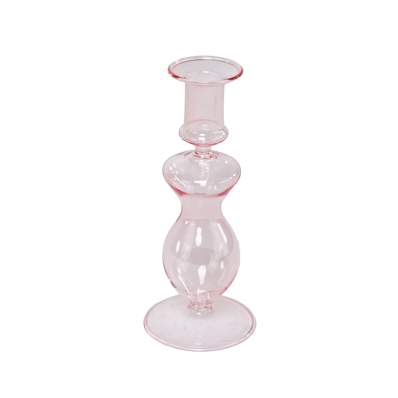 CANDELIERE ROSA VETRO D.7,5XH.18 CM 