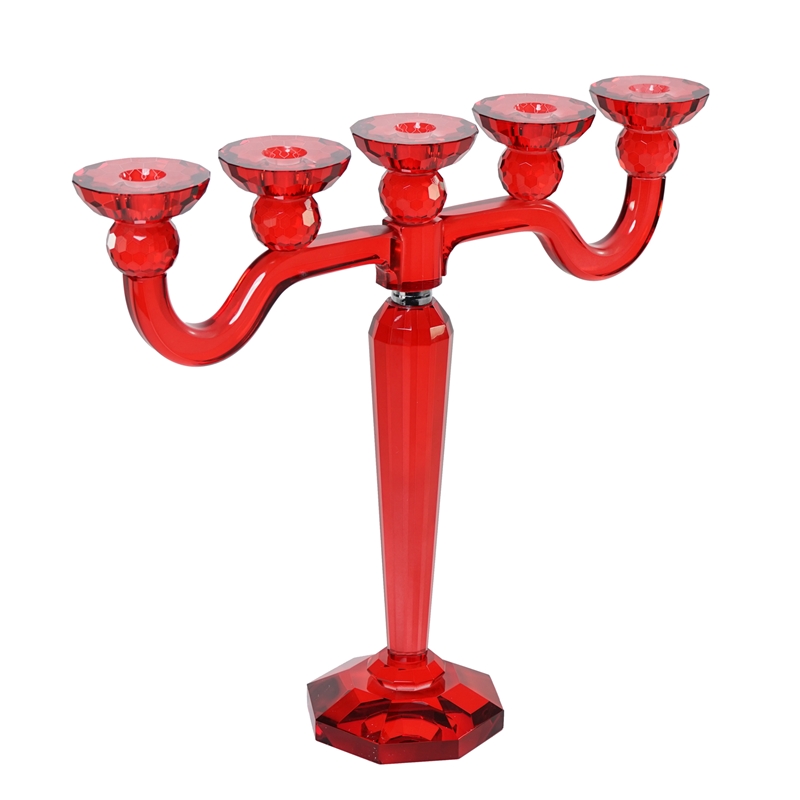 CANDELIERE 5 LUCI ROSSO H.37CM VETRO