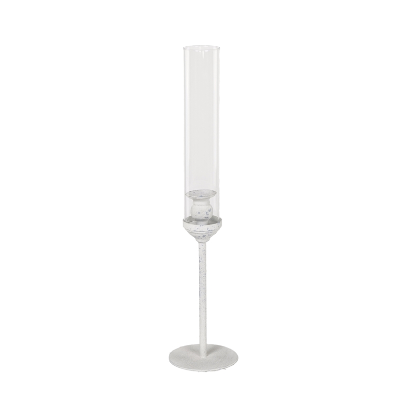 PORTACANDELA BIANCO D.12X54CM VETRO/METALLO