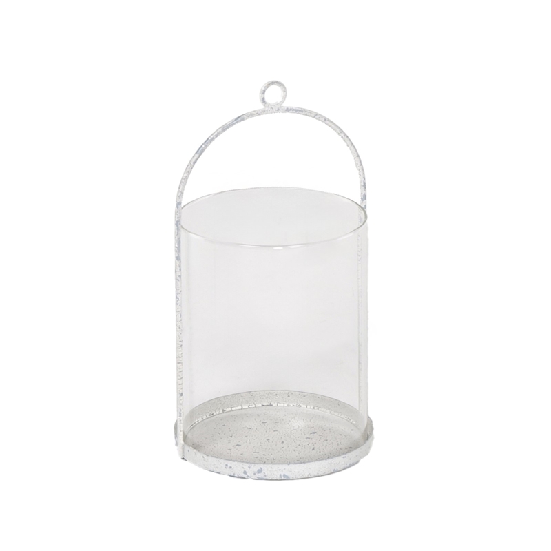 PORTACANDELA BIANCO D.12X24CM VETRO/METALLO