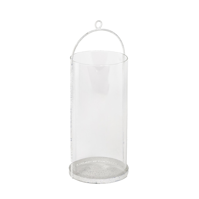 PORTACANDELA BIANCO D.12X33CM VETRO/METALLO