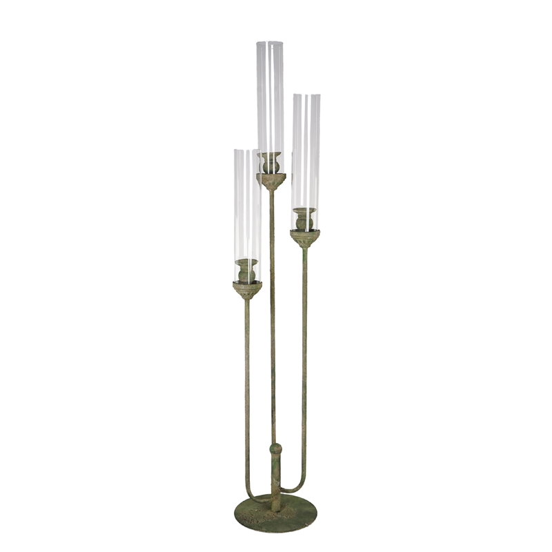 PORTACANDELA VERDE X3 D.20X109CM VETRO/METALLO