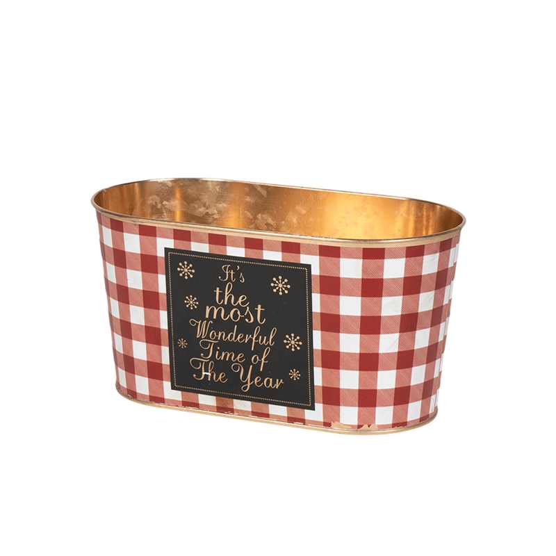 CACHE-POT QUADRETTI ROSSI 23X11,5X12CM METALLO
