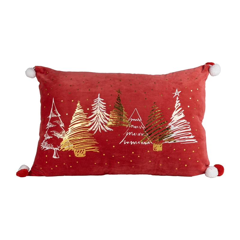 CUSCINO ROSSO POM-POM DEC.ALBERI 40X60CM VELLUTO