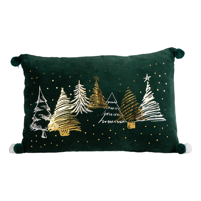 CUSCINO VERDE POM-POM DEC.ALBERI 40X60CM VELLUTO