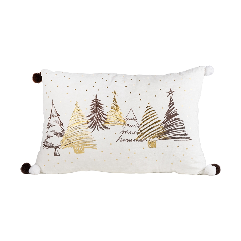 CUSCINO AVORIO POM-POM DEC.ALBERI 40X60CM VELLUTO