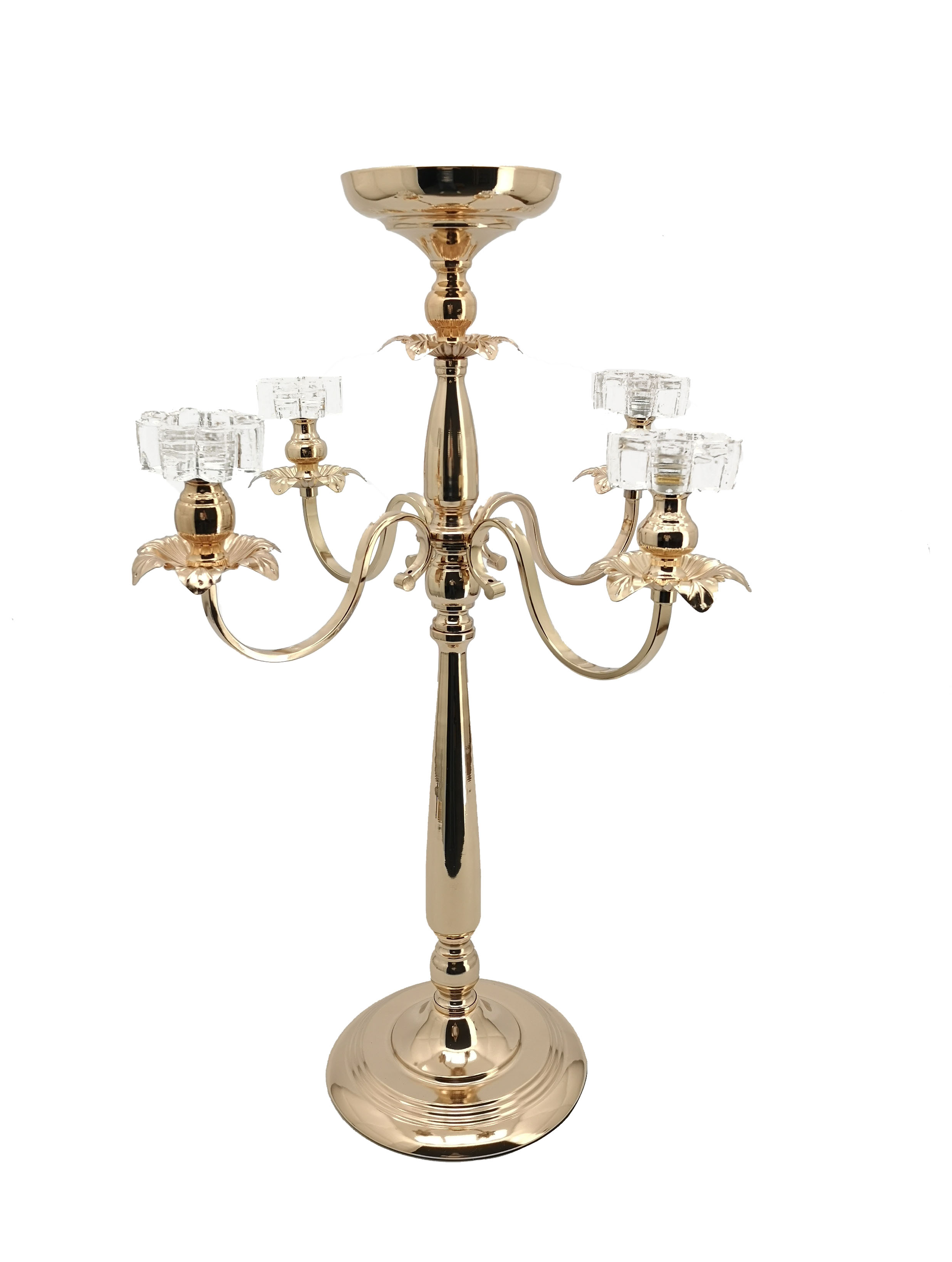 CANDELABRO ORO CON PORTACANDELA TRASPARENTE H.71. CM